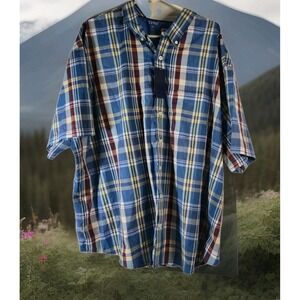 IZOD Sz 3X Men's Button Up Fishing/Hiking Shirt Short Blue & Red Plaid